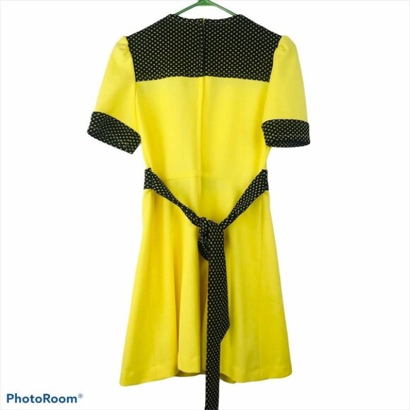 Marnie By London Yellow Polka dot Short Sleeve vintage Western Boho Flare Dress - Picture 2 of 16